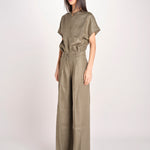 pantalone in lino con pinces PETRA PE98 OLIVA nine in the morning 