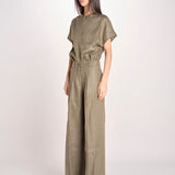pantalone in lino con pinces PETRA PE98 OLIVA nine in the morning 