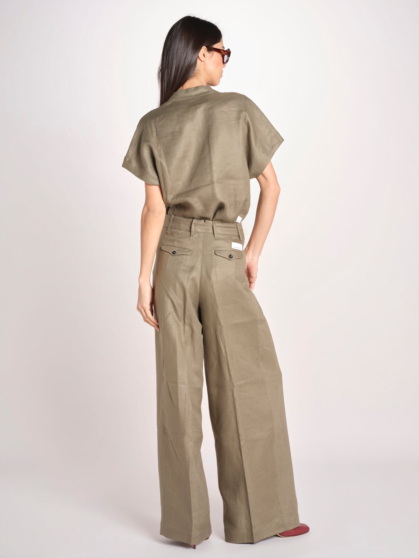pantalone in lino con pinces PETRA PE98 OLIVA nine in the morning 
