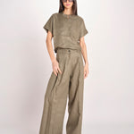 pantalone in lino con pinces PETRA PE98 OLIVA nine in the morning 
