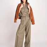 pantalone in lino con pinces PETRA PE98 OLIVA nine in the morning 