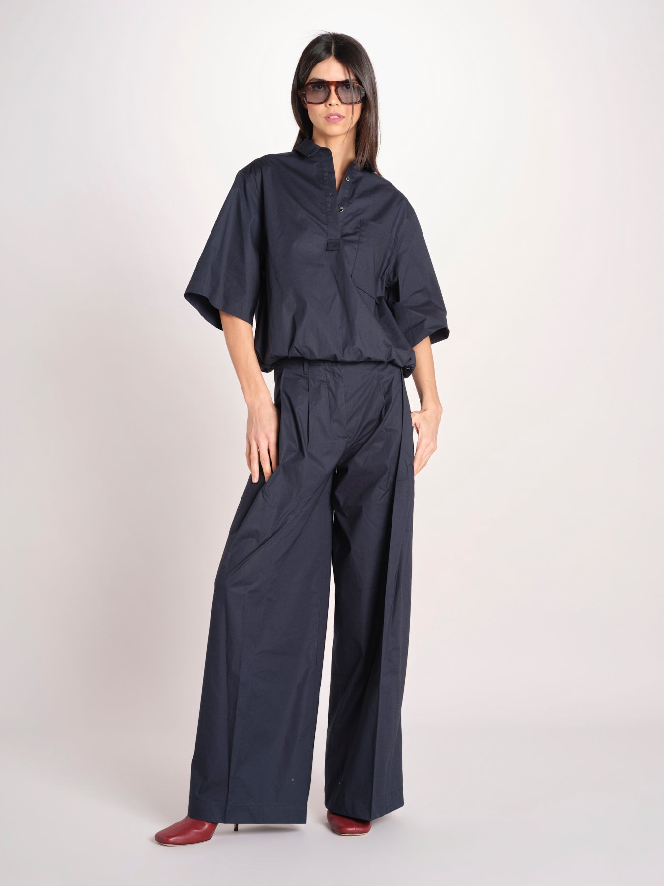 pantalone in cotone con pines PETRA PE99 NAVY nine in the morning 