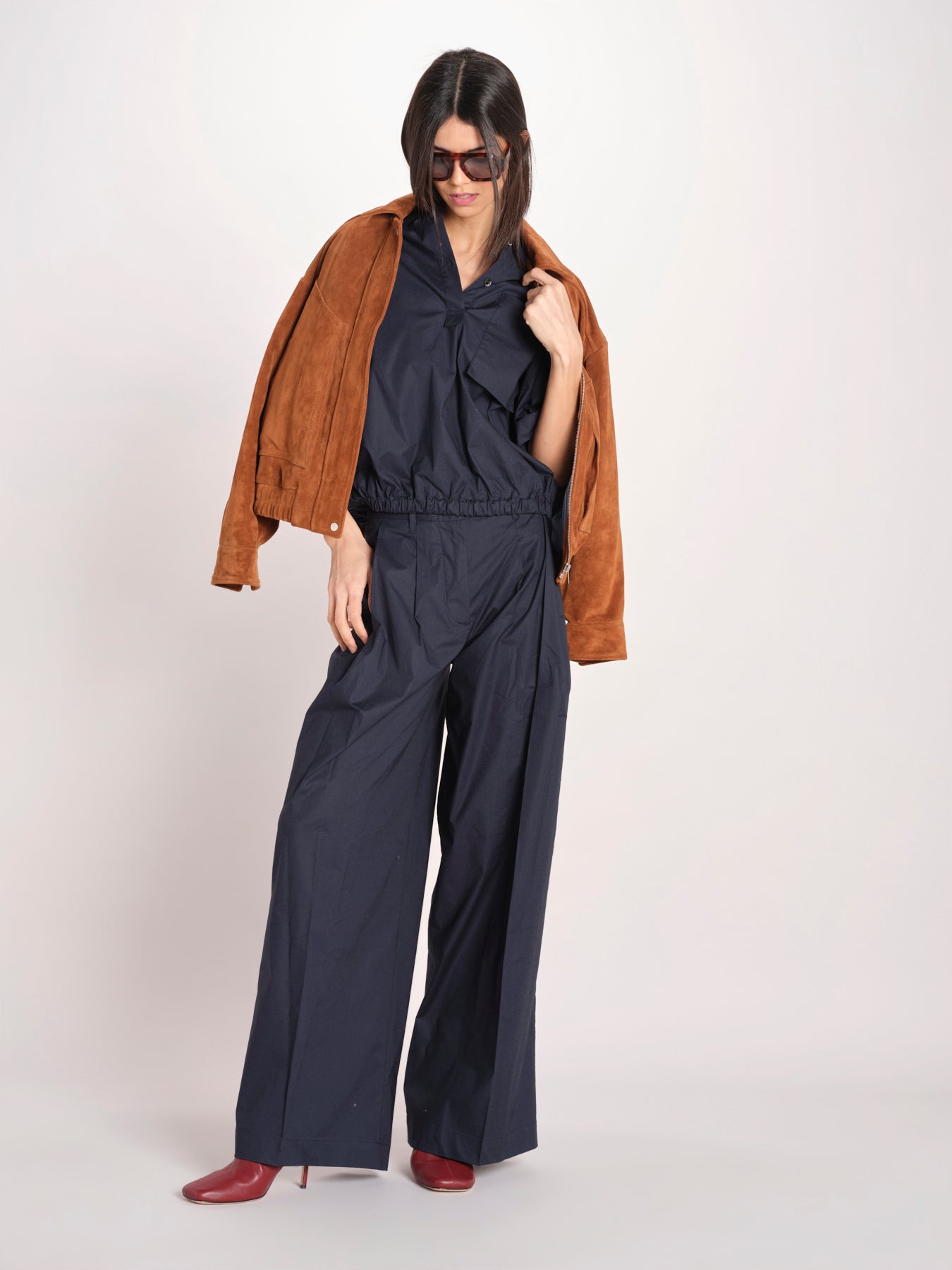 pantalone in cotone con pines PETRA PE99 NAVY nine in the morning 