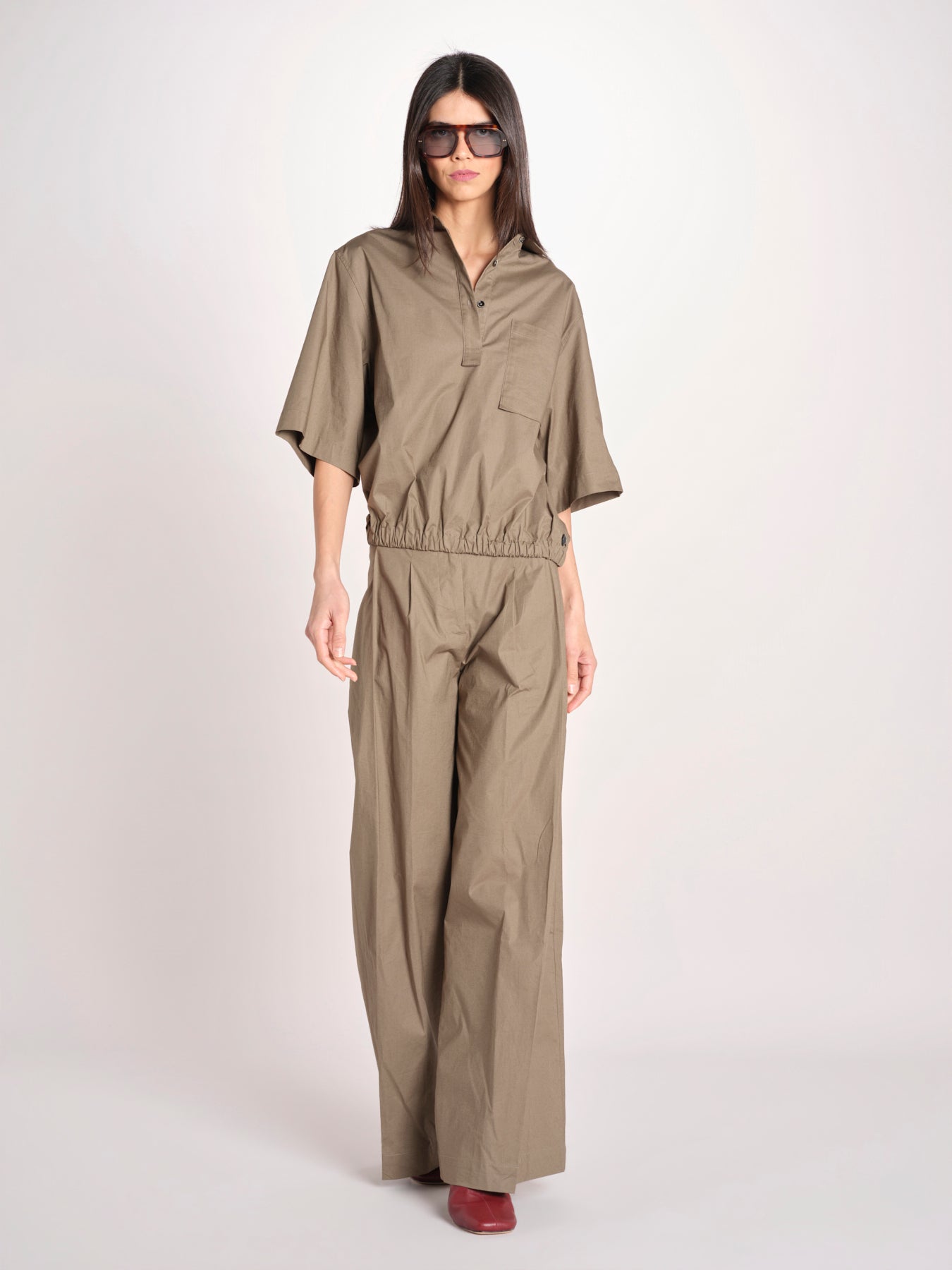 pantalone in cotone con pines PETRA PE99 OLIVA nine in the morning 