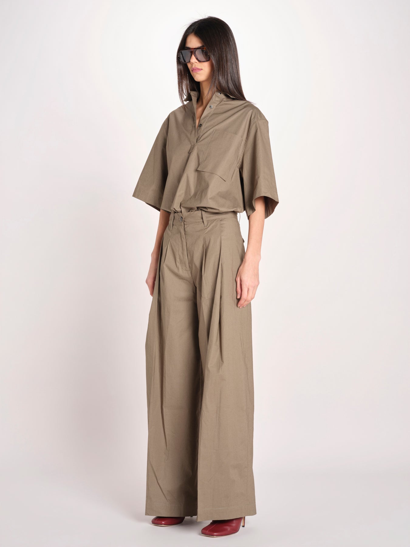 pantalone in cotone con pines PETRA PE99 OLIVA nine in the morning 