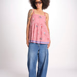 ttop a quadretti con fiorellini ricamati 1WS-58E RED payal pratap 