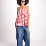 ttop a quadretti con fiorellini ricamati 1WS-58E RED payal pratap 