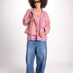 ttop a quadretti con fiorellini ricamati 1WS-58E RED payal pratap 
