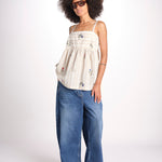 top a righe con fiorellini ricamati 1WS-58S BEIGE.WHITE STRIPES payal pratap 