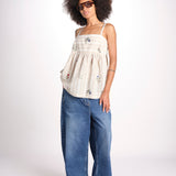 top a righe con fiorellini ricamati 1WS-58S BEIGE.WHITE STRIPES payal pratap 
