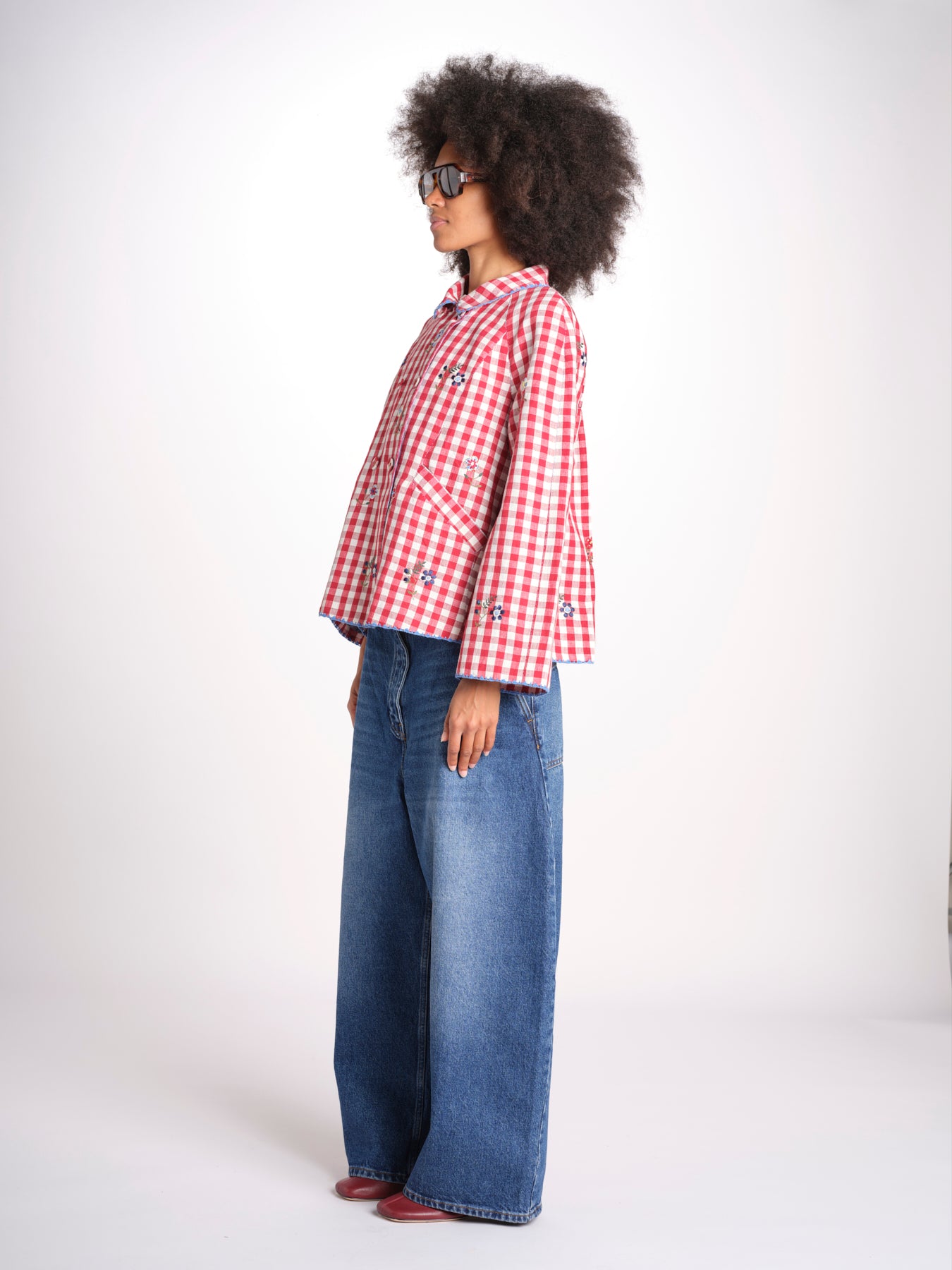 giacca manica lunga a quadretti 7WS-83E RED payal pratap 