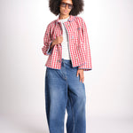 giacca manica lunga a quadretti 7WS-83E RED payal pratap 