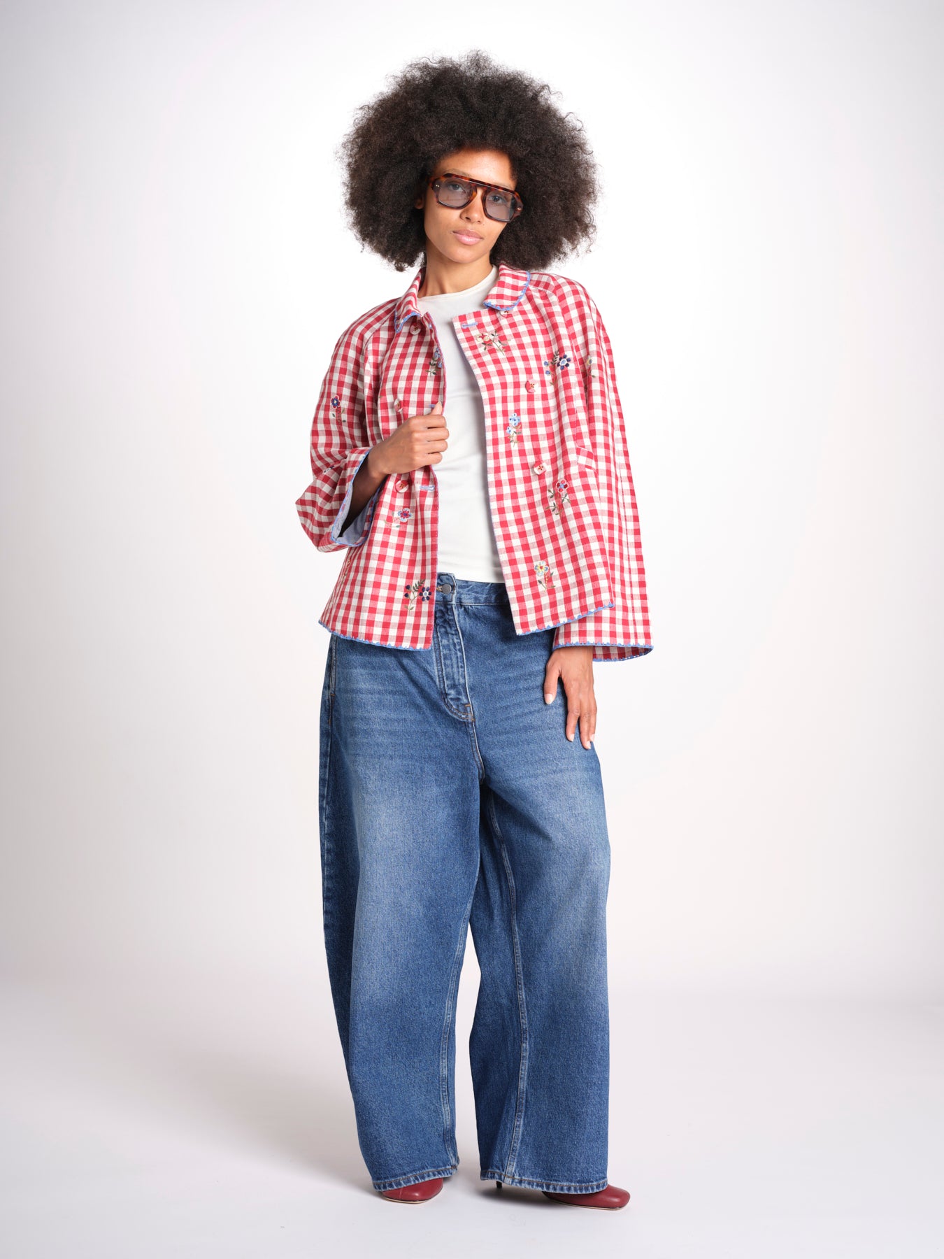 giacca manica lunga a quadretti 7WS-83E RED payal pratap 