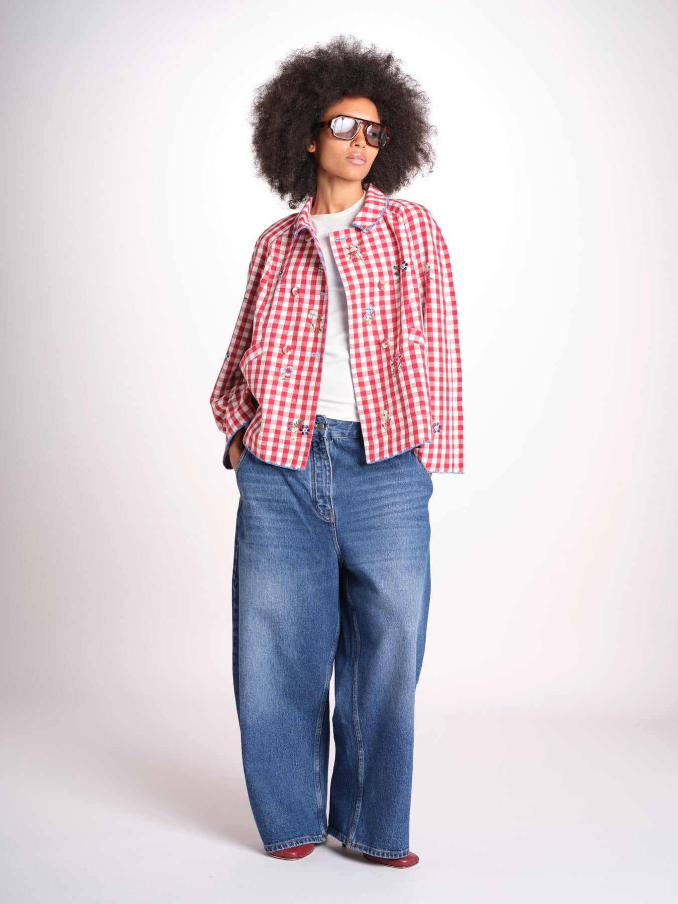 giacca manica lunga a quadretti 7WS-83E RED payal pratap 