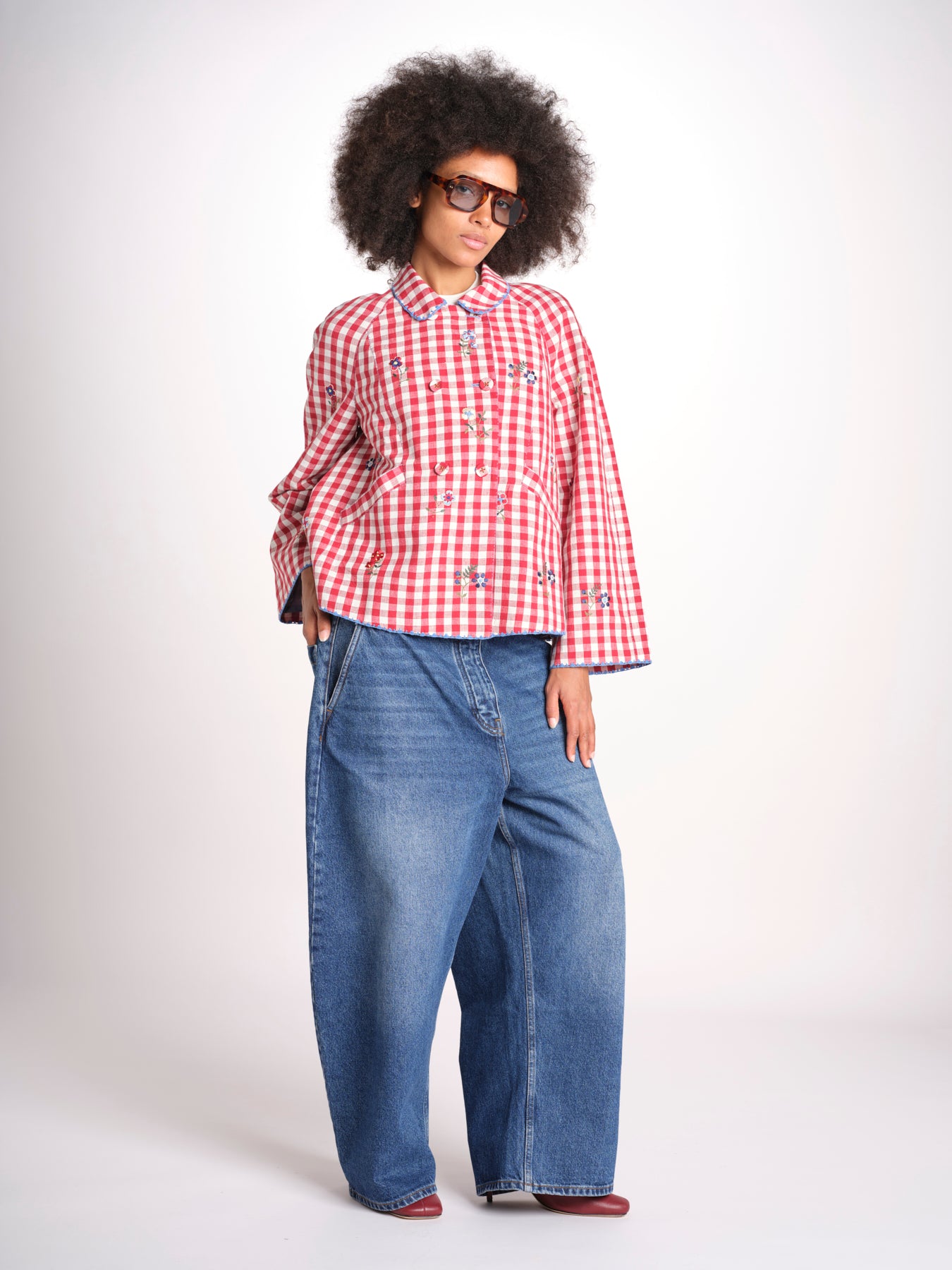 giacca manica lunga a quadretti 7WS-83E RED payal pratap 