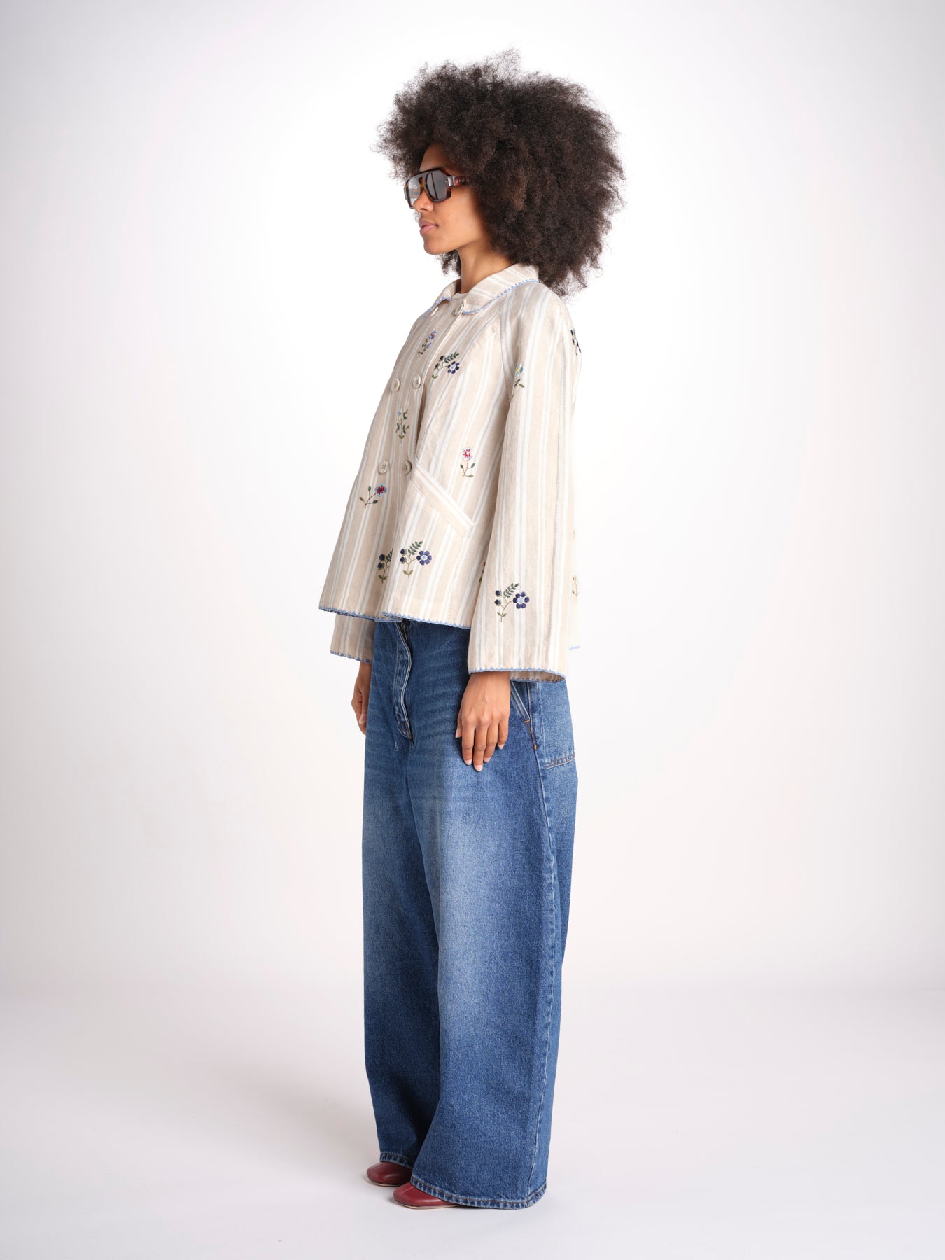 giacca manica lunga a righe 7WS-83S BEIGE.WHITE STRIPES payal pratap 