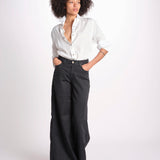 pantalone 4 tasche in misto lino SERENA XML01 099 NERO ps don't forget me 
