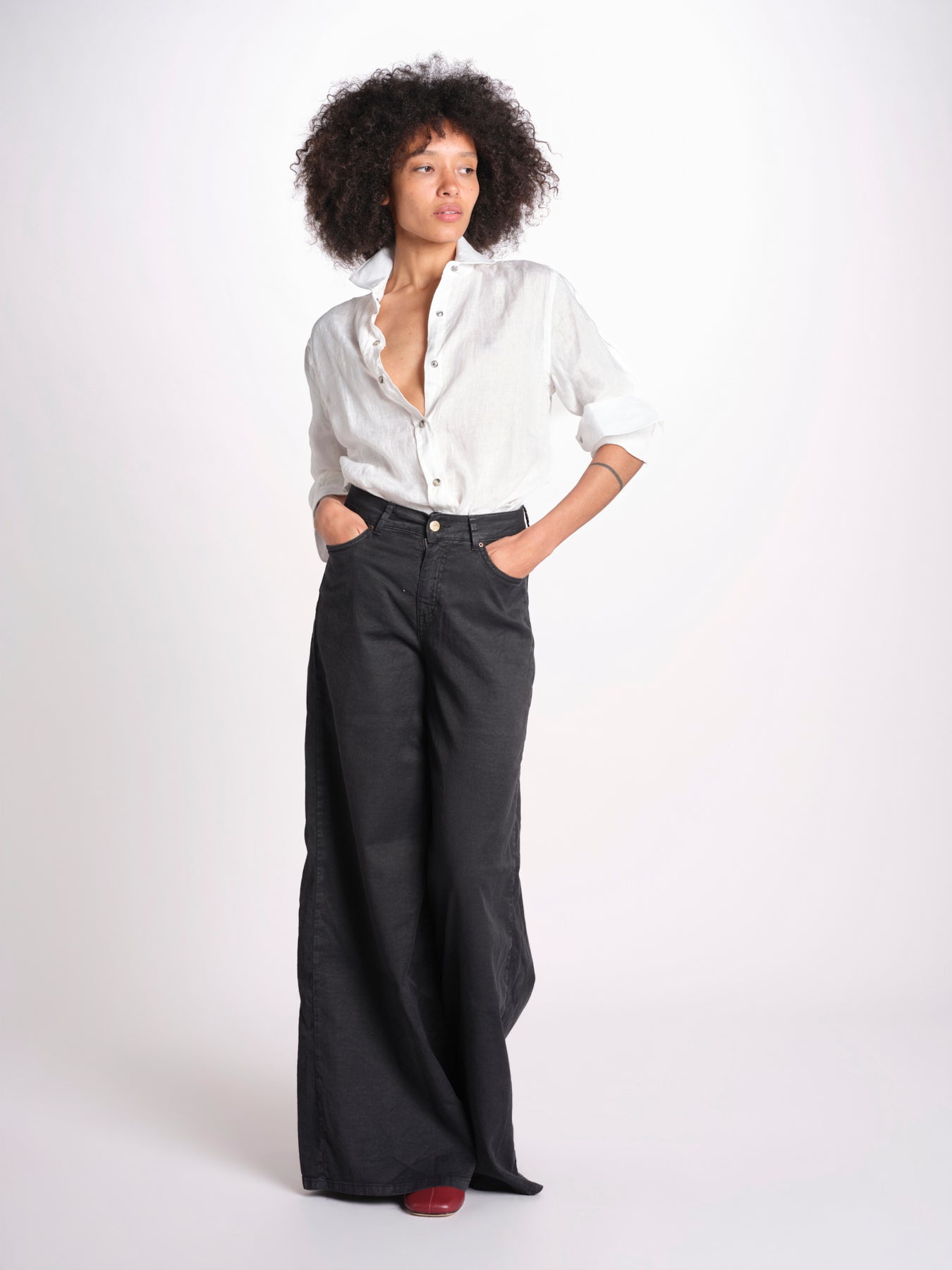 pantalone 4 tasche in misto lino SERENA XML01 099 NERO ps don't forget me 