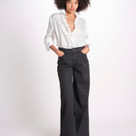 pantalone 4 tasche in misto lino SERENA XML01 099 NERO ps don't forget me 