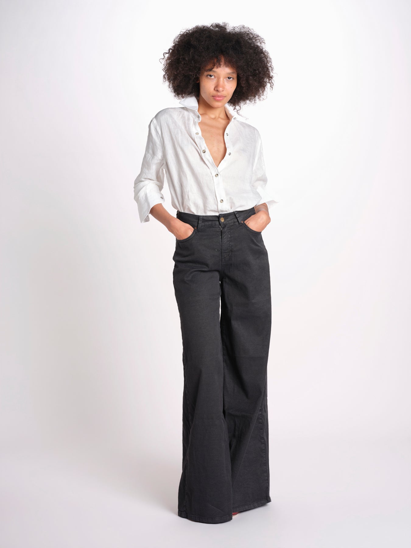 pantalone 4 tasche in misto lino SERENA XML01 099 NERO ps don't forget me 