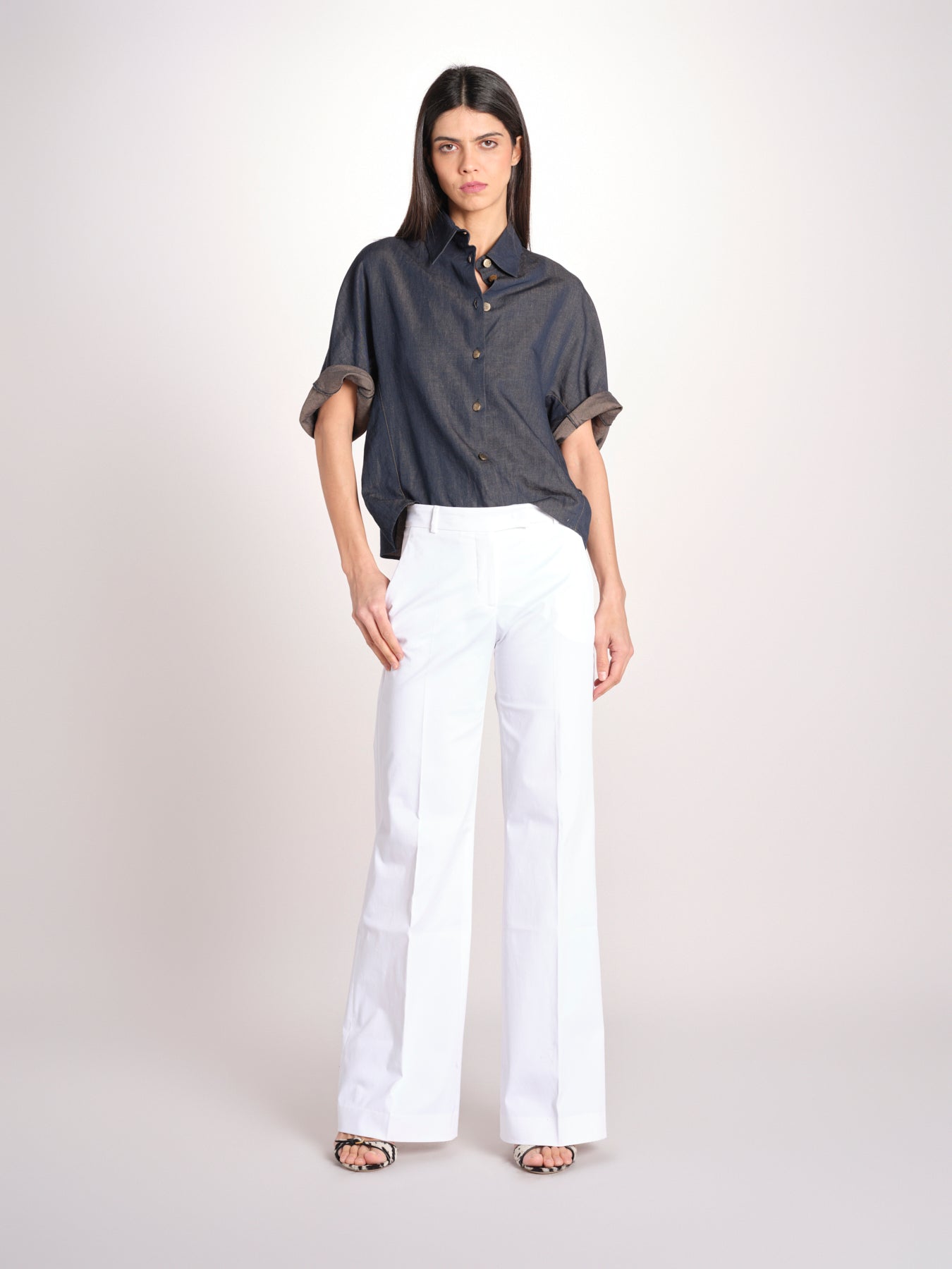 pantalone diritto in cotone MELODY L 684 54 14 BIANCO quelledue 