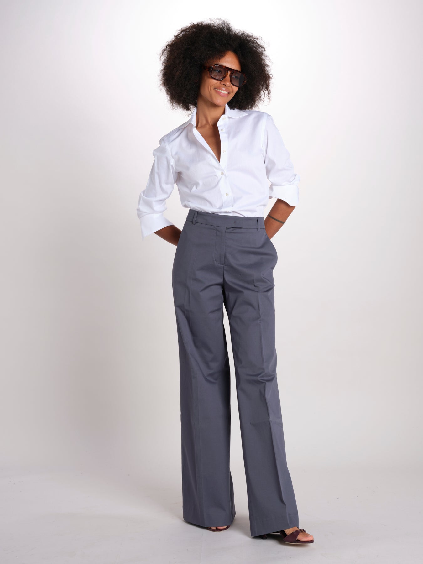 pantalone diritto in cotone MELODY L 684 54 70 SLATE quelledue 