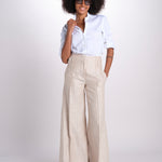 pantalone largo con nervature in lino ORIANA 540 50043 712 BEIGE quelledue 