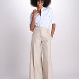pantalone largo con nervature in lino ORIANA 540 50043 712 BEIGE quelledue 