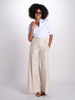 pantalone largo con nervature in lino