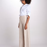 pantalone largo con nervature in lino ORIANA 540 50043 712 BEIGE quelledue 