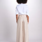 pantalone largo con nervature in lino ORIANA 540 50043 712 BEIGE quelledue 