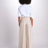 pantalone largo con nervature in lino ORIANA 540 50043 712 BEIGE quelledue 