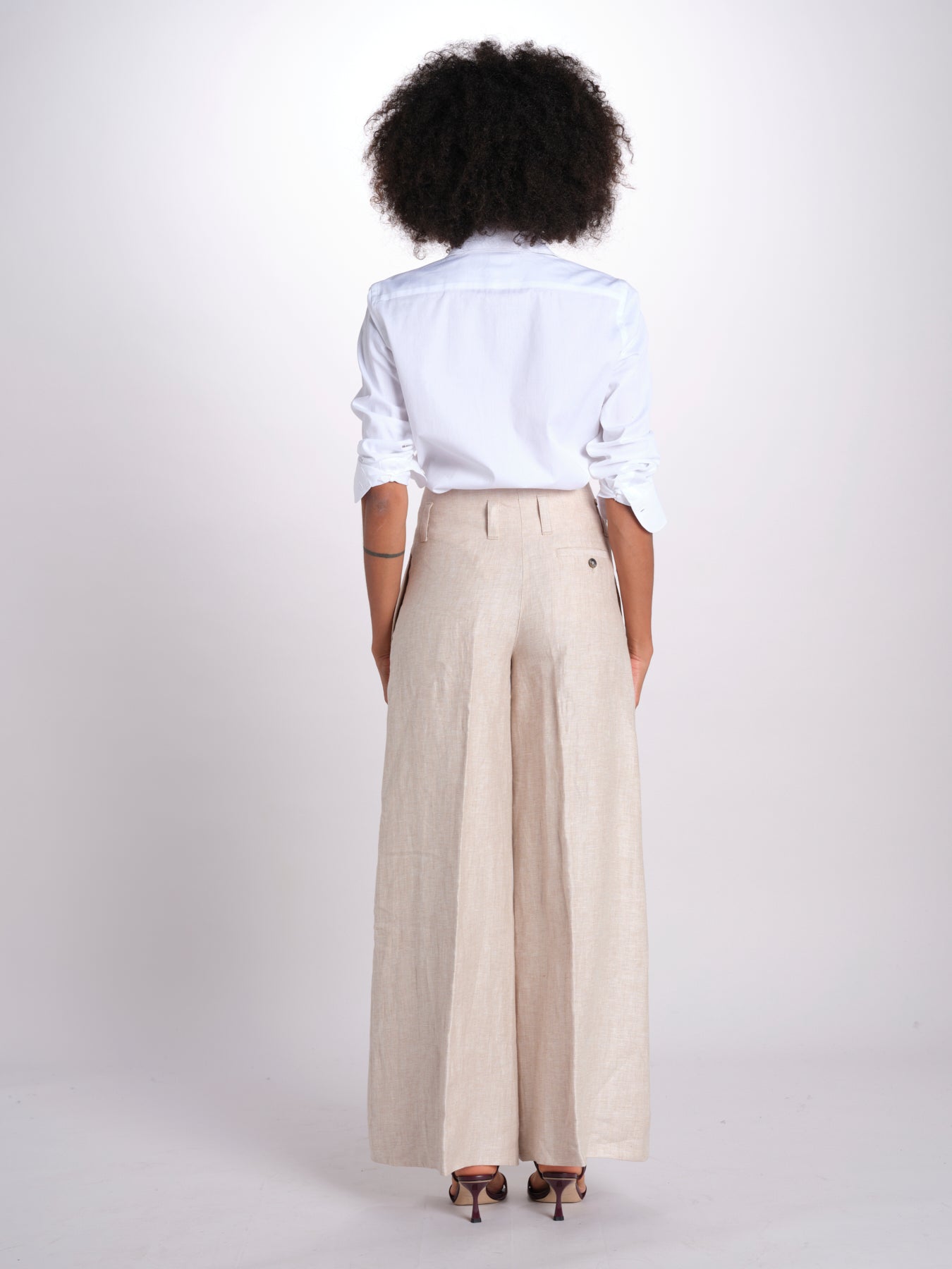 pantalone largo con nervature in lino ORIANA 540 50043 712 BEIGE quelledue 