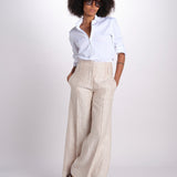 pantalone largo con nervature in lino ORIANA 540 50043 712 BEIGE quelledue 