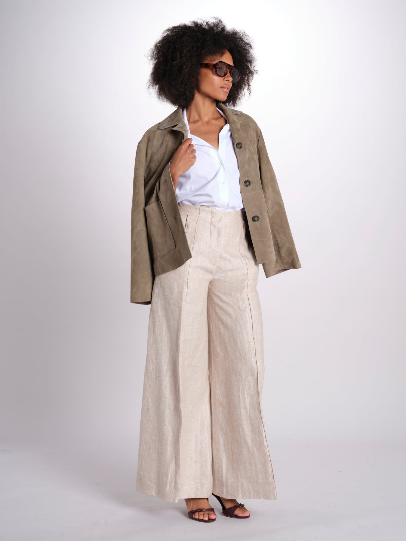 pantalone largo con nervature in lino ORIANA 540 50043 712 BEIGE quelledue 