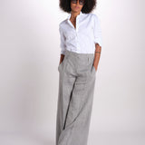 pantalone largo con nervature in lino ORIANA 540 50043 84 DENIM quelledue 