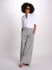 pantalone largo con nervature in lino