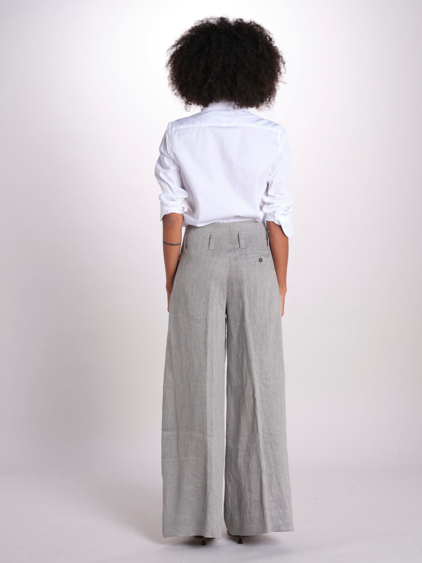 pantalone largo con nervature in lino ORIANA 540 50043 84 DENIM quelledue 