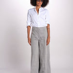 pantalone largo con nervature in lino ORIANA 540 50043 84 DENIM quelledue 