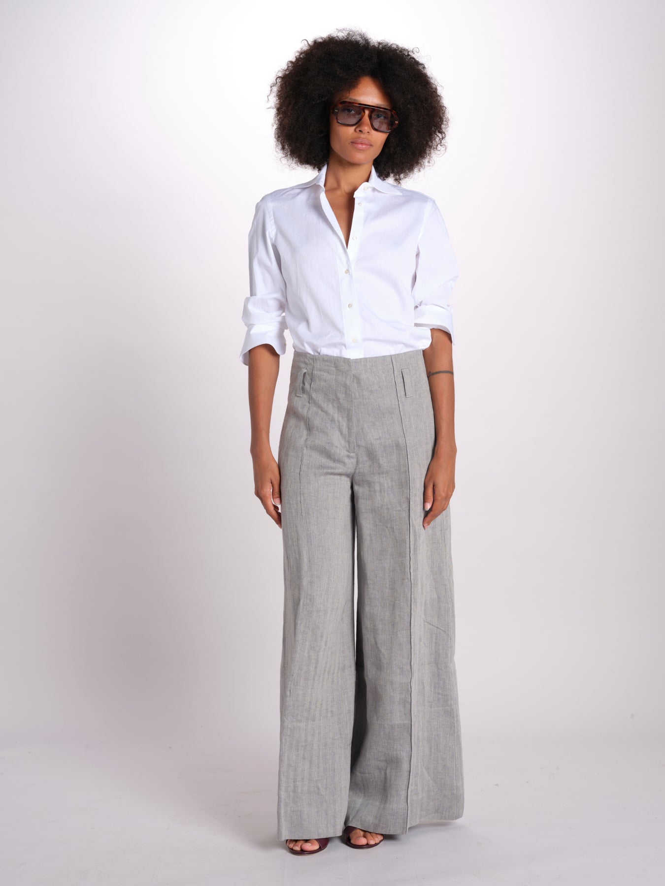 pantalone largo con nervature in lino ORIANA 540 50043 84 DENIM quelledue 