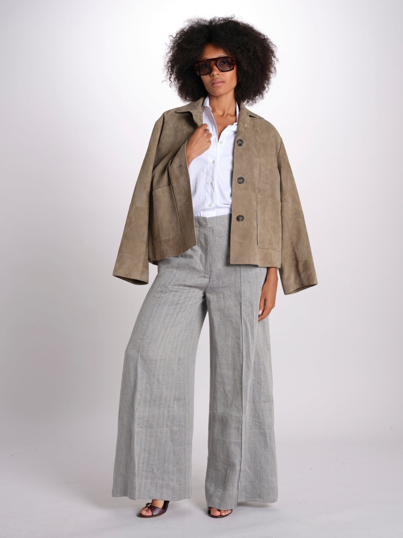 pantalone largo con nervature in lino ORIANA 540 50043 84 DENIM quelledue 