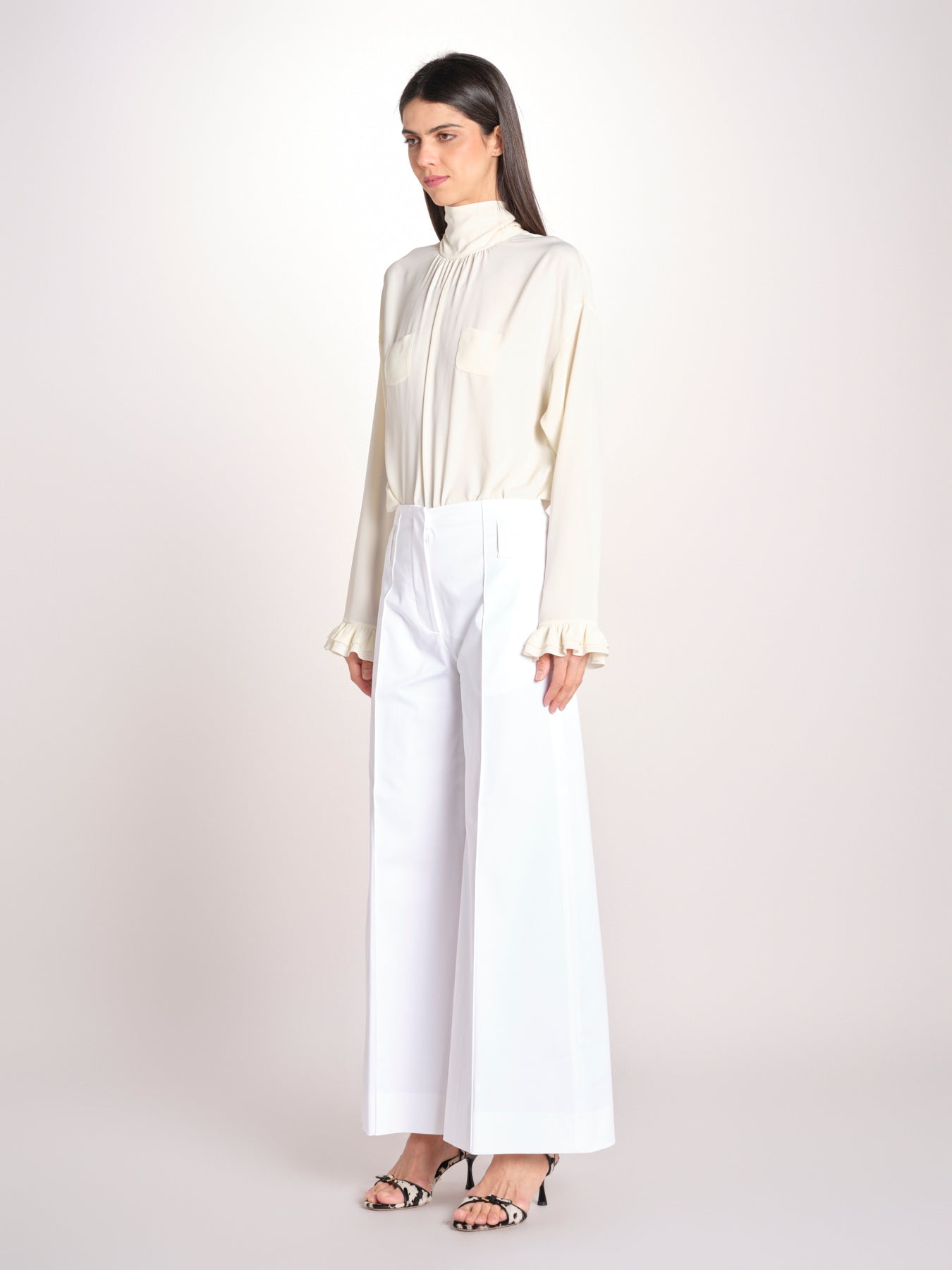 pantalone largo con nervature ORIANA 540 54 14 BIANCO quelledue 