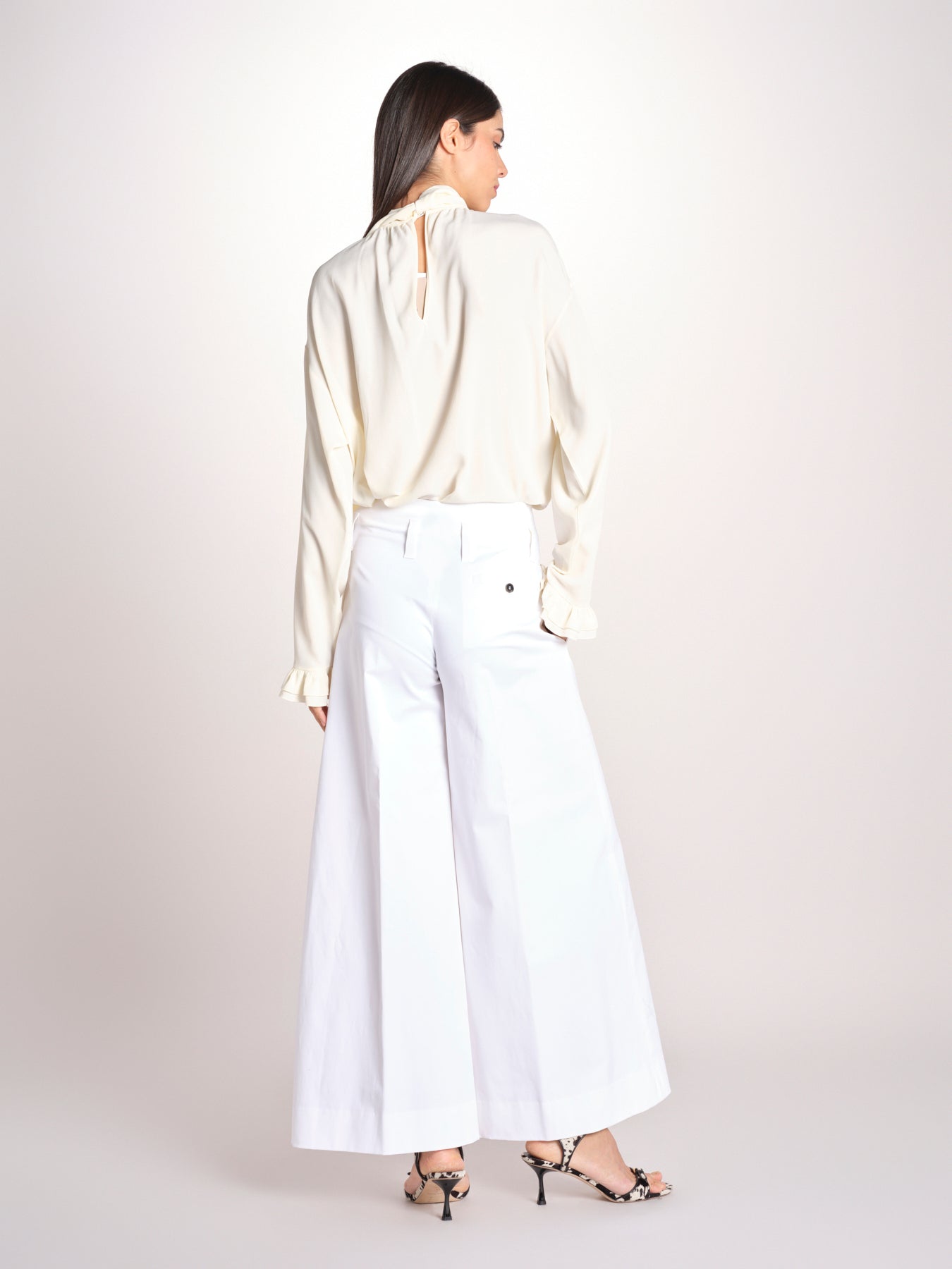 pantalone largo con nervature ORIANA 540 54 14 BIANCO quelledue 