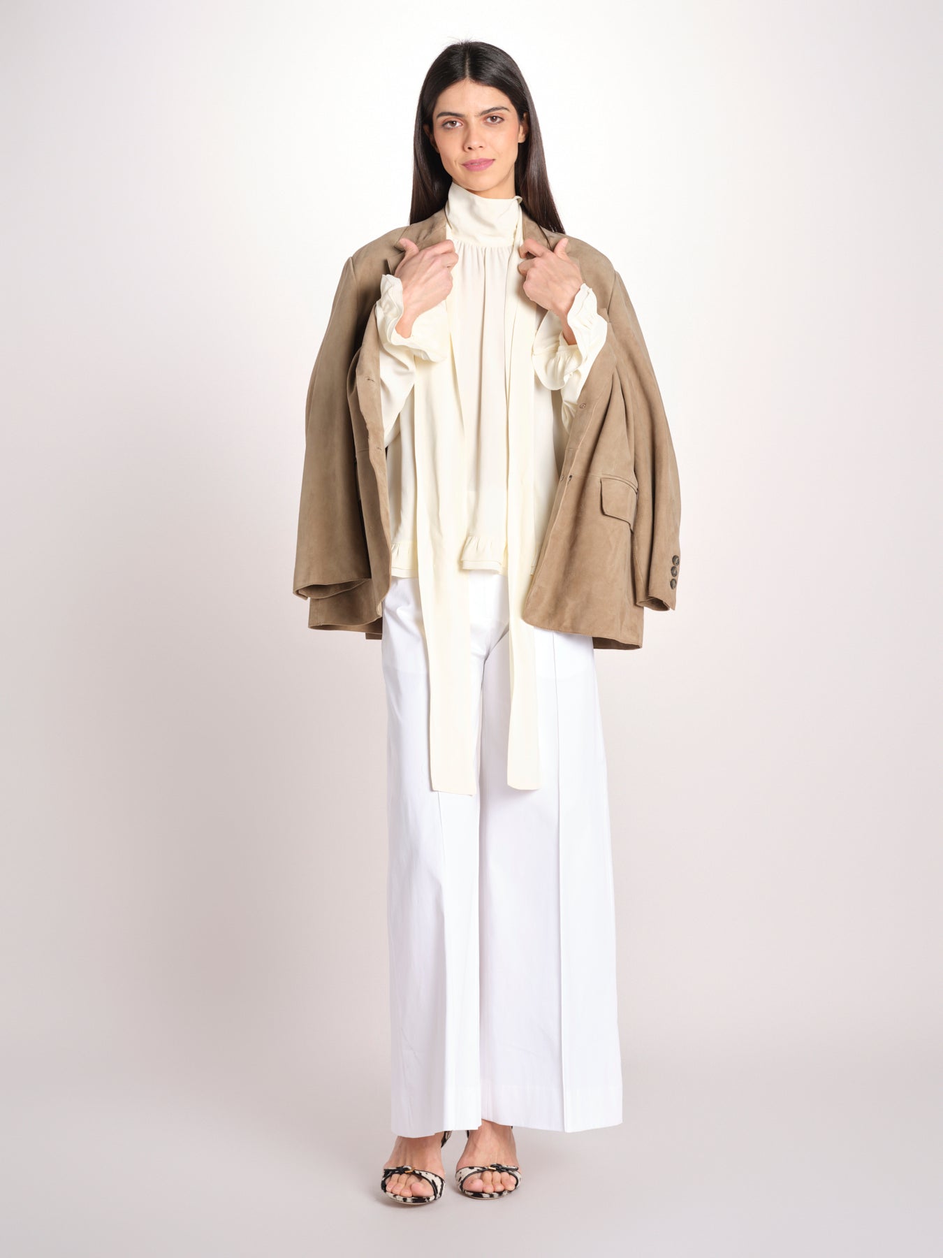 pantalone largo con nervature ORIANA 540 54 14 BIANCO quelledue 
