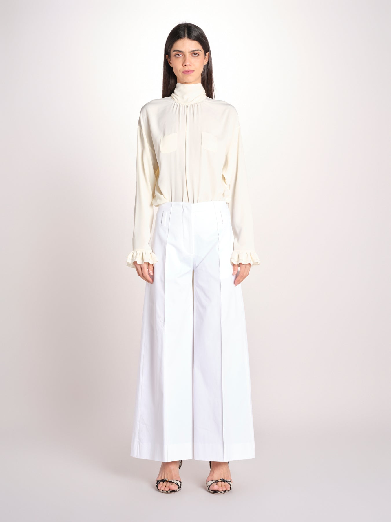 pantalone largo con nervature ORIANA 540 54 14 BIANCO quelledue 