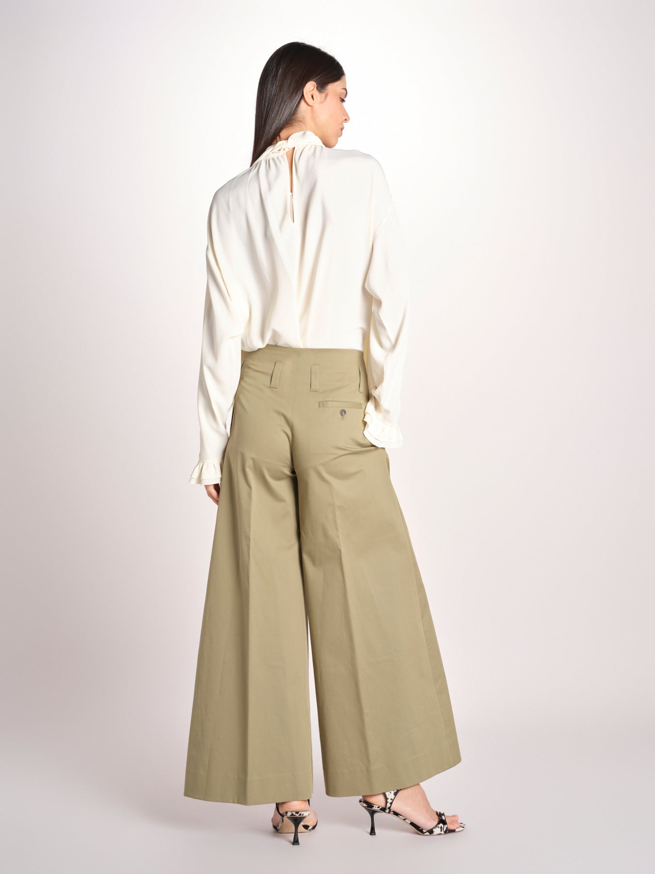 pantalone largo con nervature ORIANA 540 54 19 VERDE quelledue 