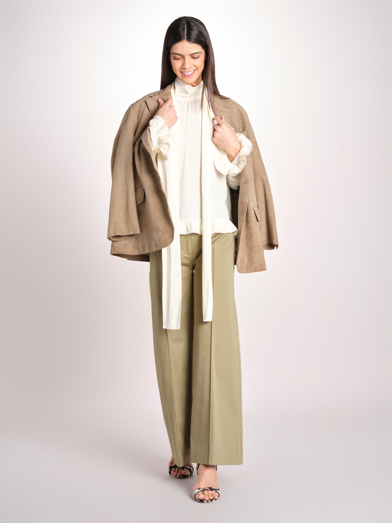 pantalone largo con nervature ORIANA 540 54 19 VERDE quelledue 