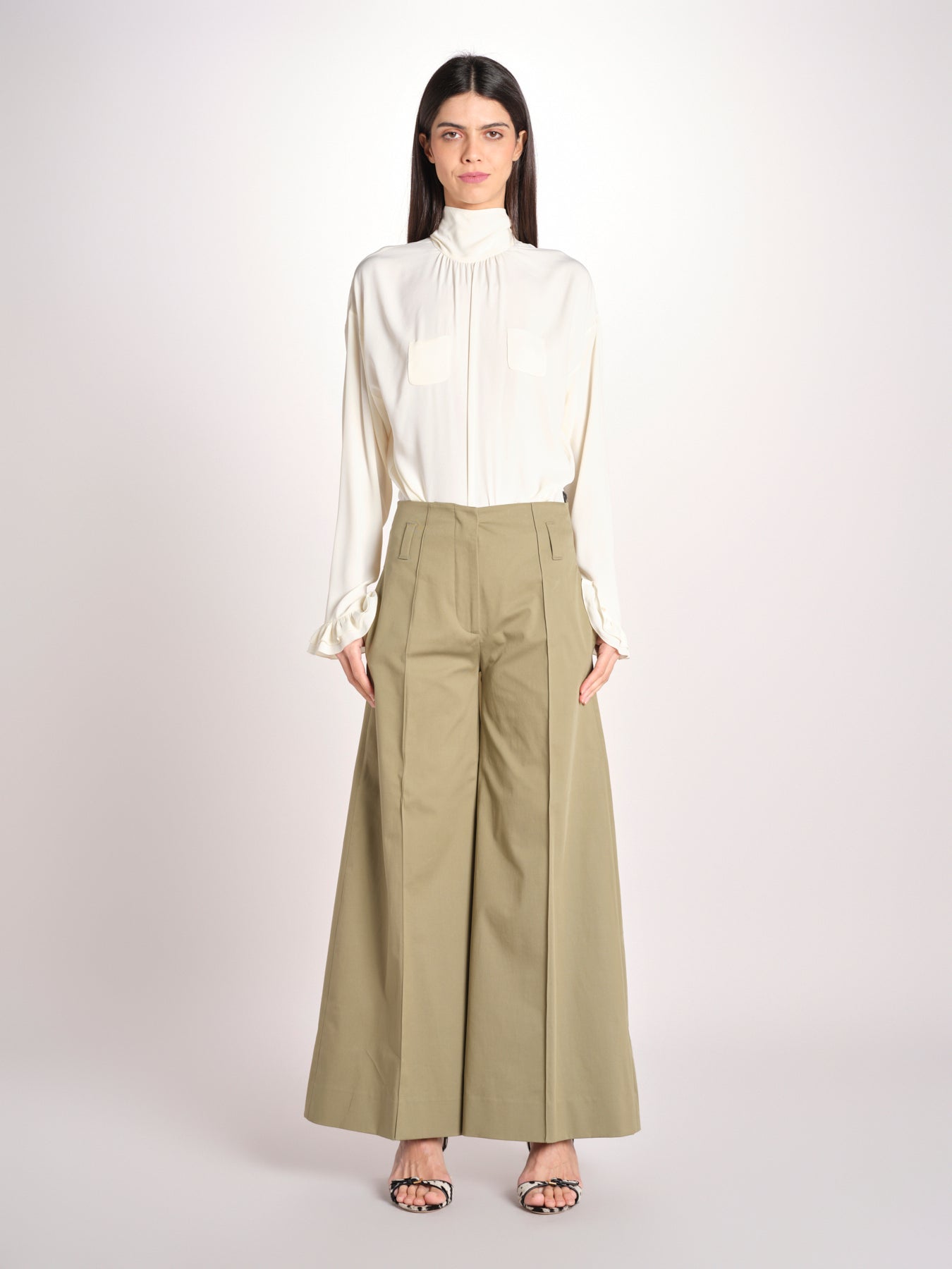 pantalone largo con nervature ORIANA 540 54 19 VERDE quelledue 