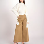 pantalone largo con nervature tinto in capo ORIANA 540 801 13 CRETA quelledue 