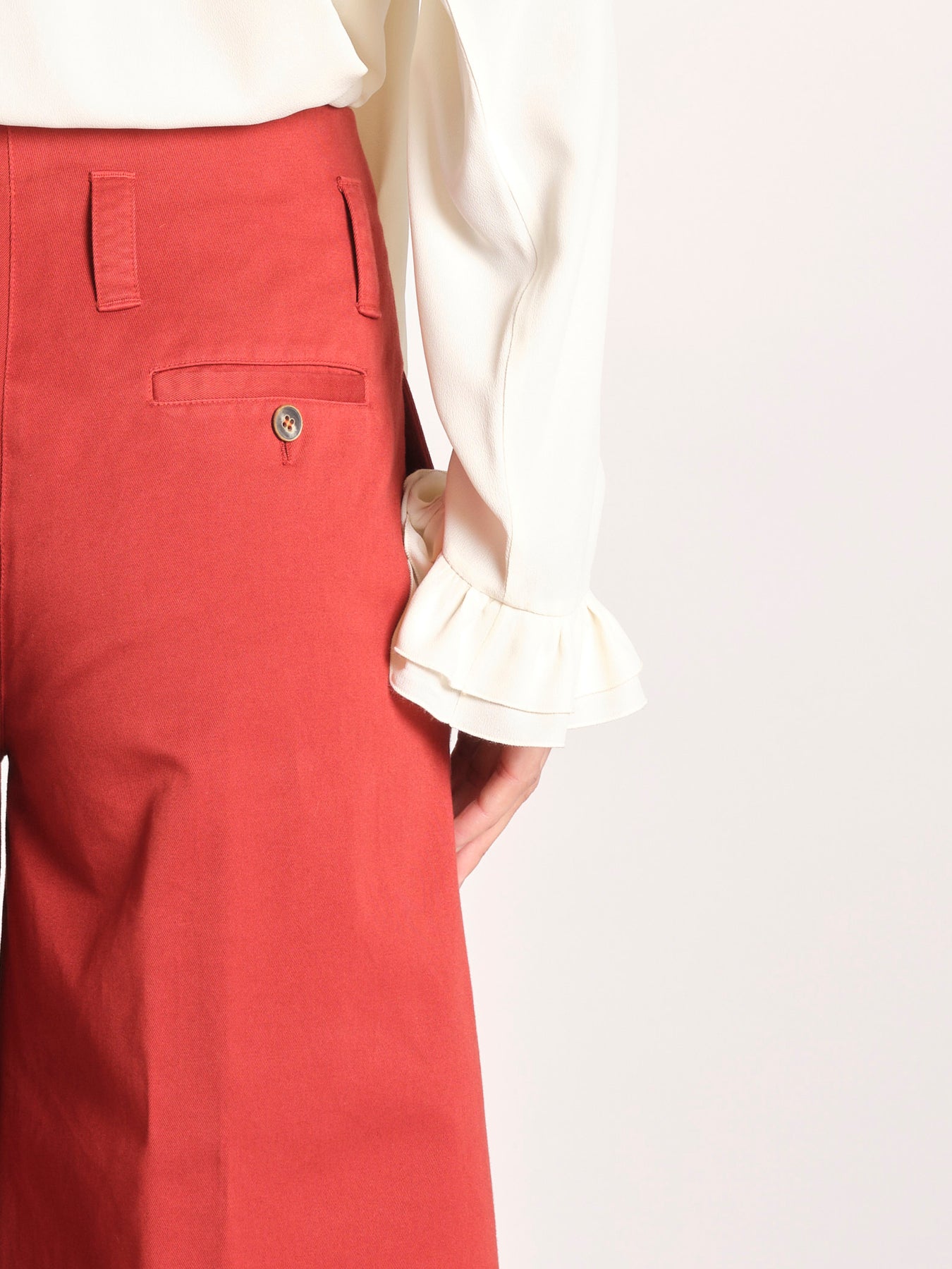 pantalone largo con nervature tinto in capo ORIANA 540 801 48 MATTONE quelledue 